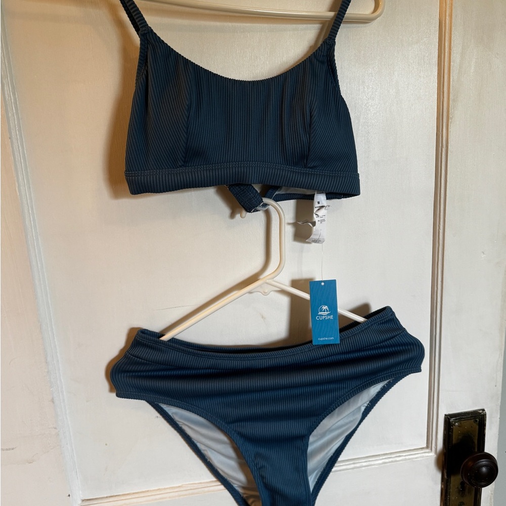 Cupshe Teal Ribbed Bikini Set medium